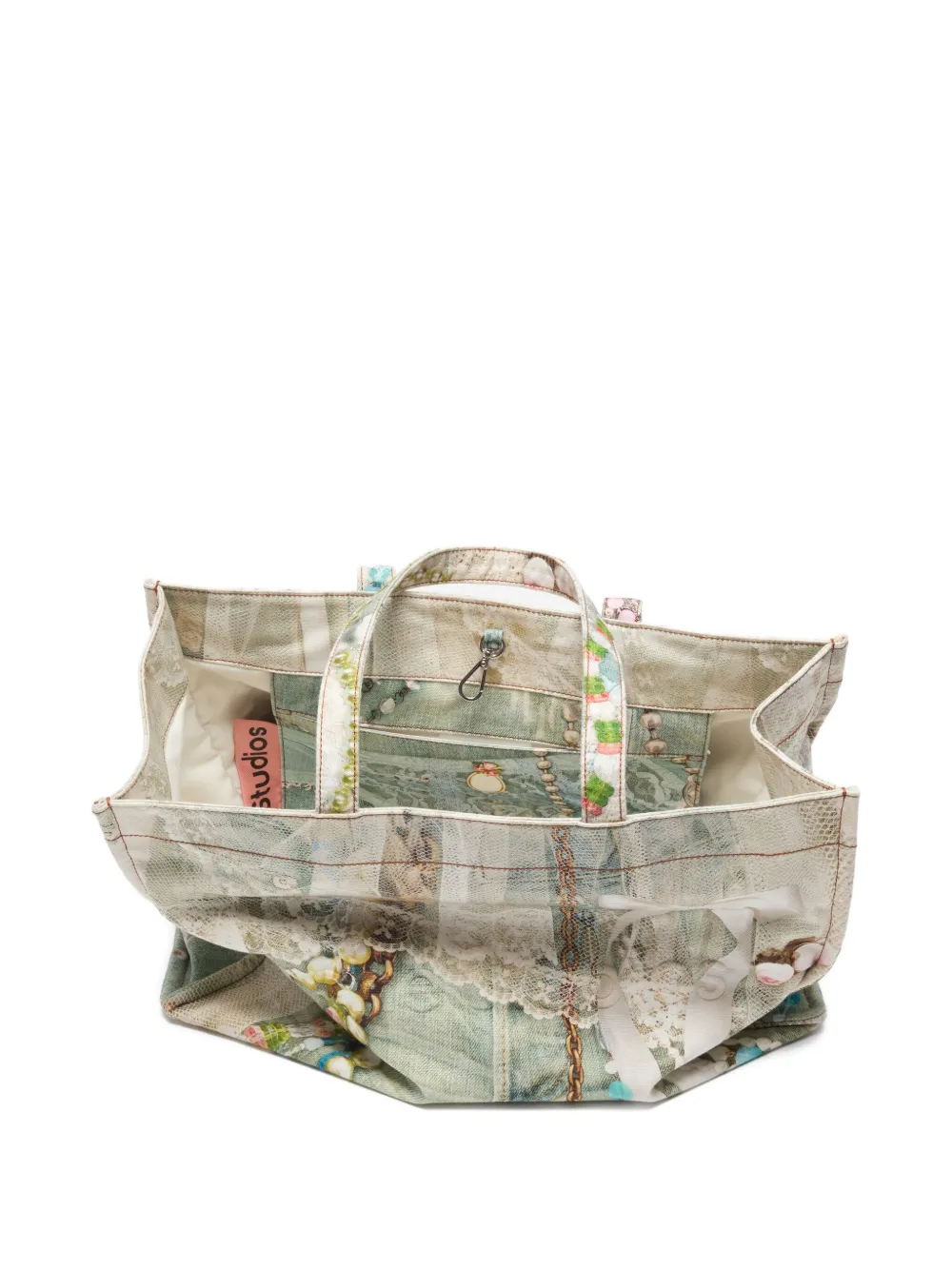 Acne Studios lace-trimmed printed tote bag Groen
