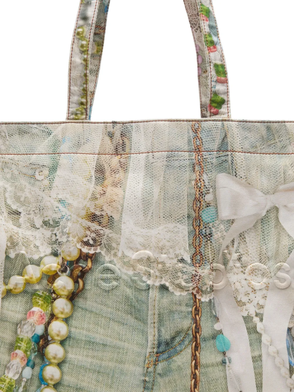 Acne Studios lace-trimmed printed tote bag Groen