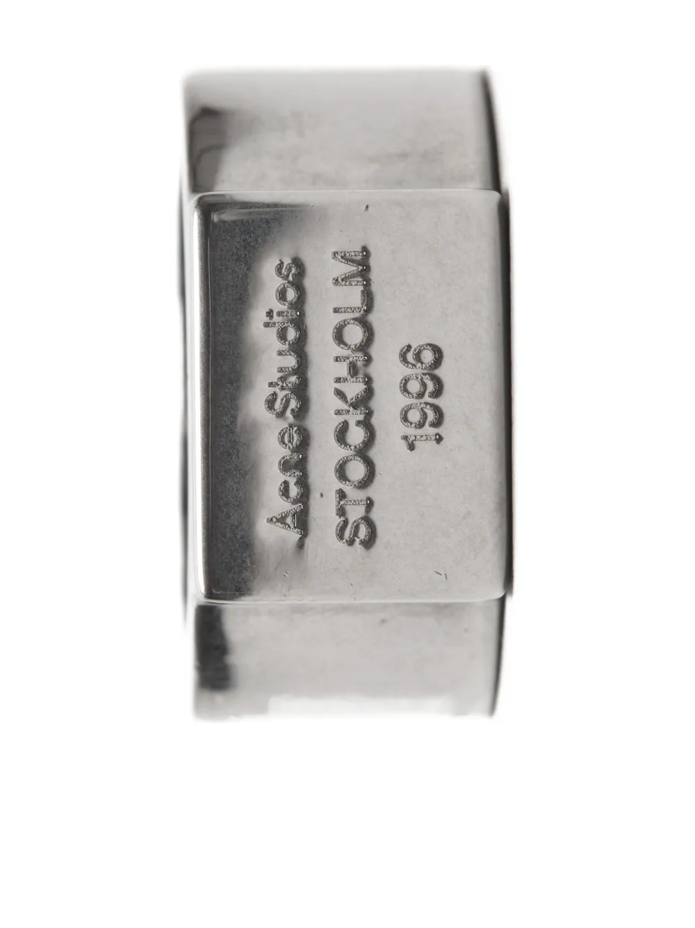 Acne Studios Silver Logo Engraved Signet Ring In Metallic