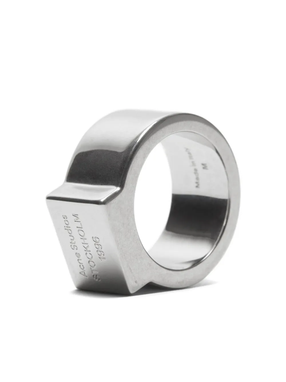 Acne Studios Silver Logo Engraved Signet Ring In Metallic