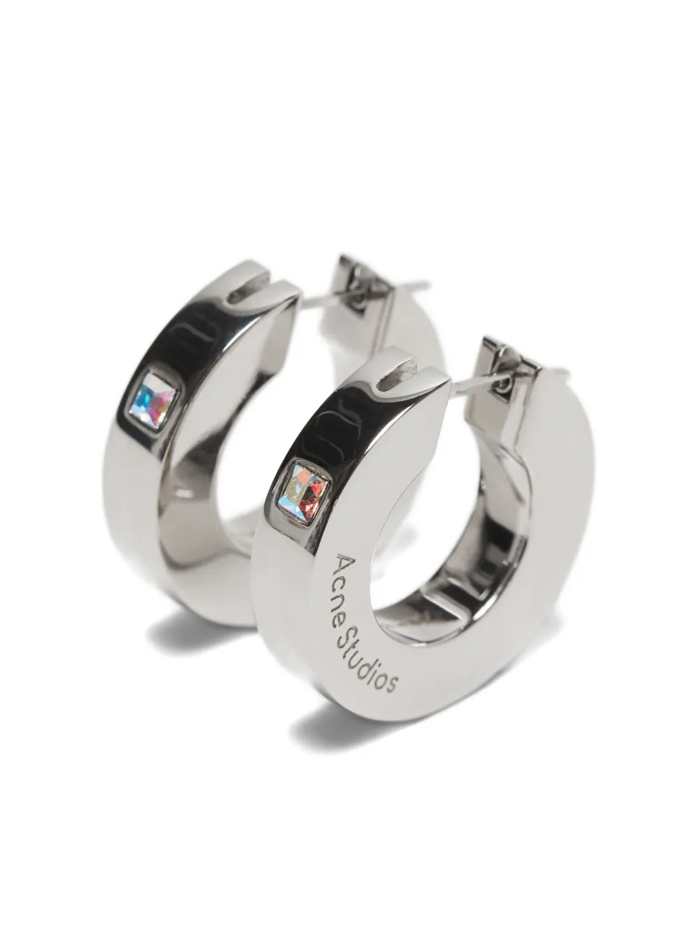 Acne Studios Engraved-logo Hoop Earrings In Silver