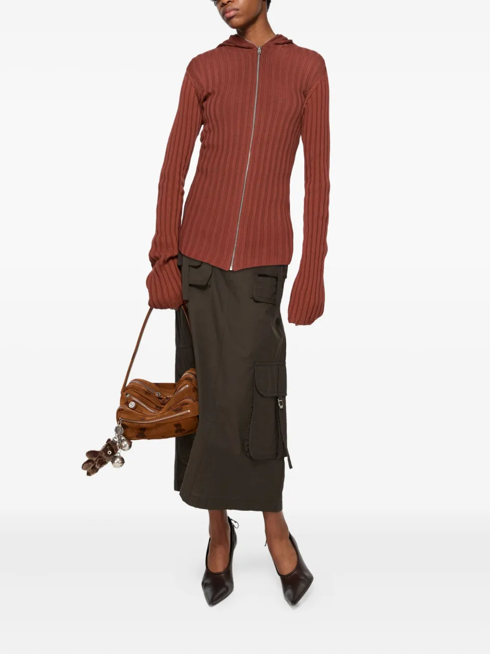 Acne Studios Gerippter Kapuzenpullover Mit Reissverschluss In Brown