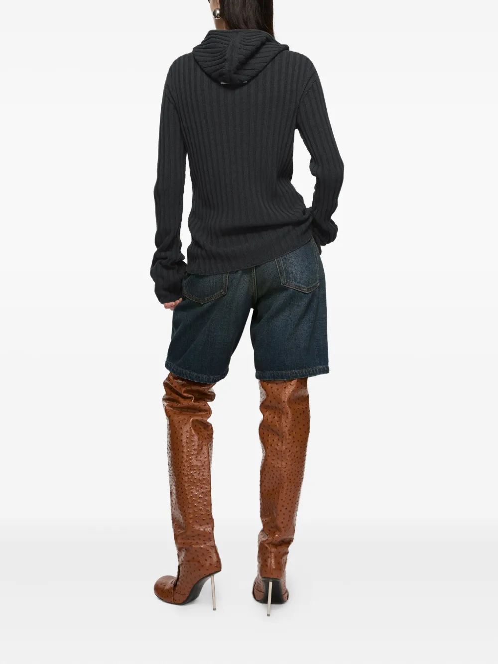 Acne Studios ribbed zip-up hooded cardigan Grijs