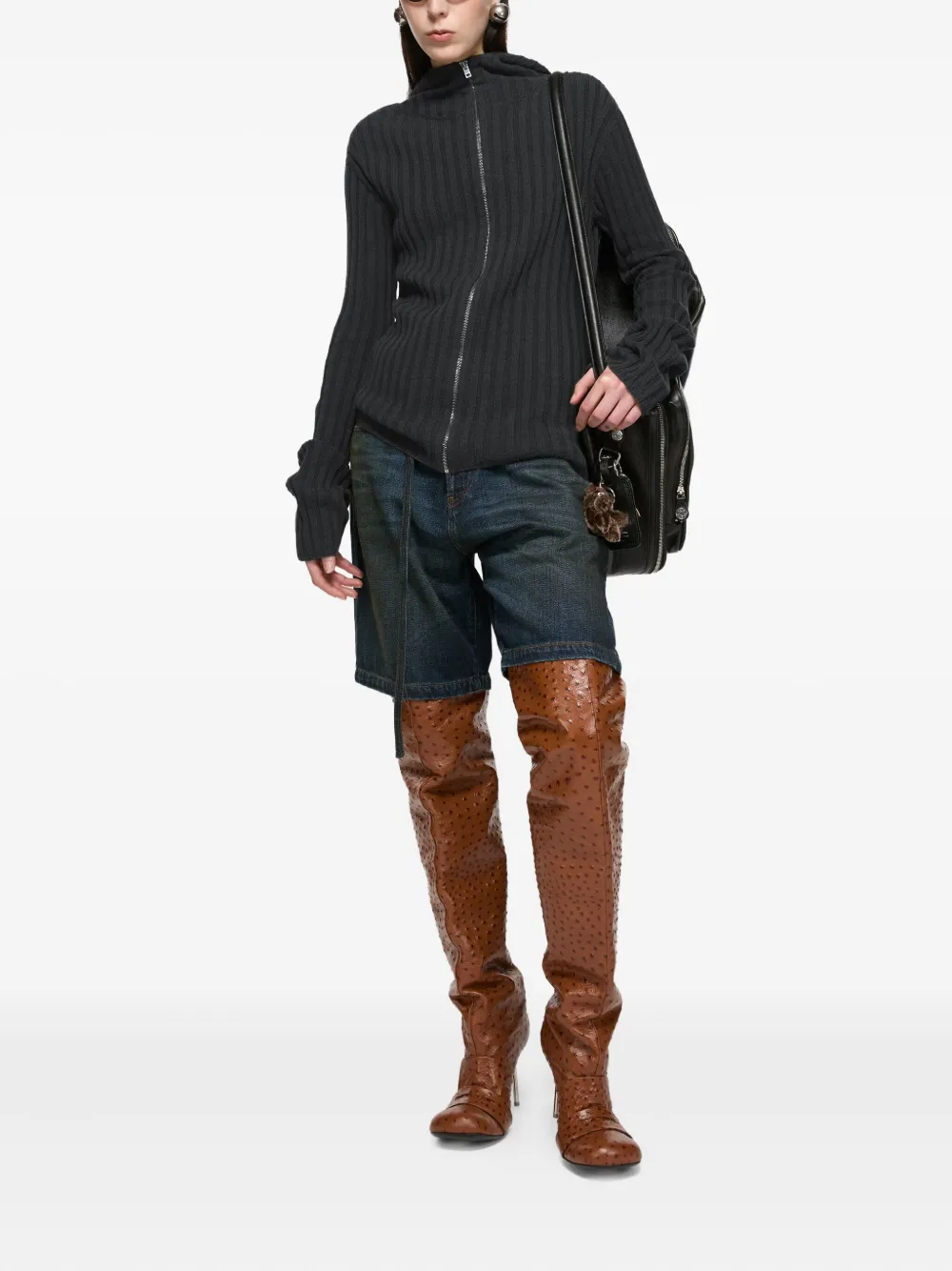 Acne Studios ribbed zip-up hooded cardigan Grijs