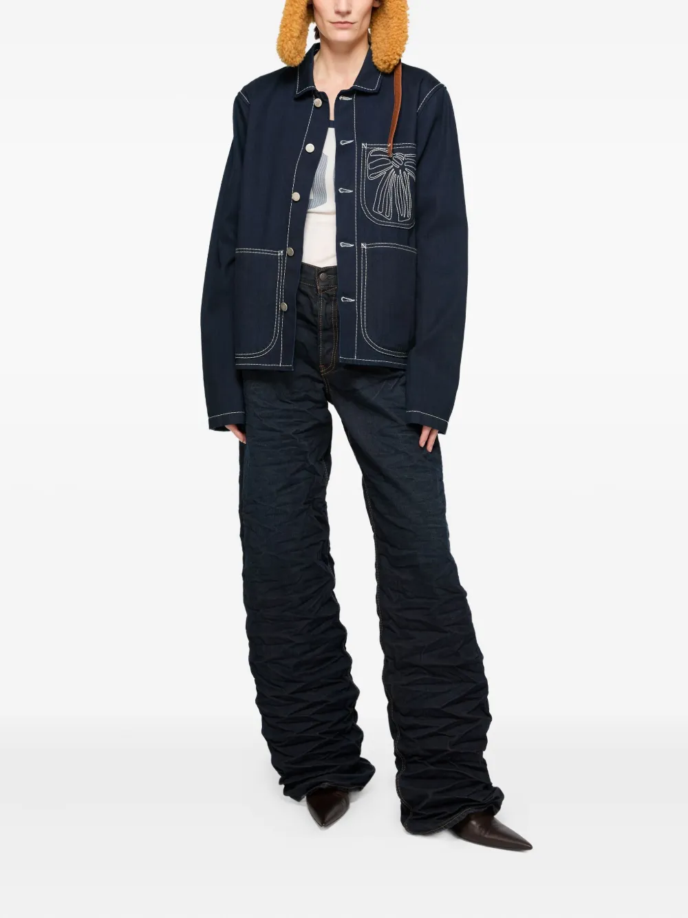 Acne Studios Denim jack met geborduurde strik Blauw