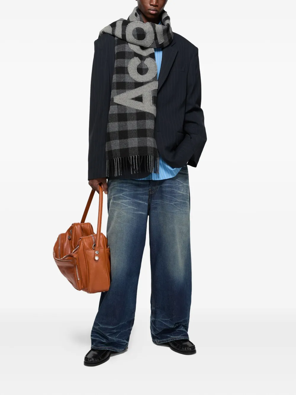 Acne Studios Sjaal met gingham-ruit en logo Zwart