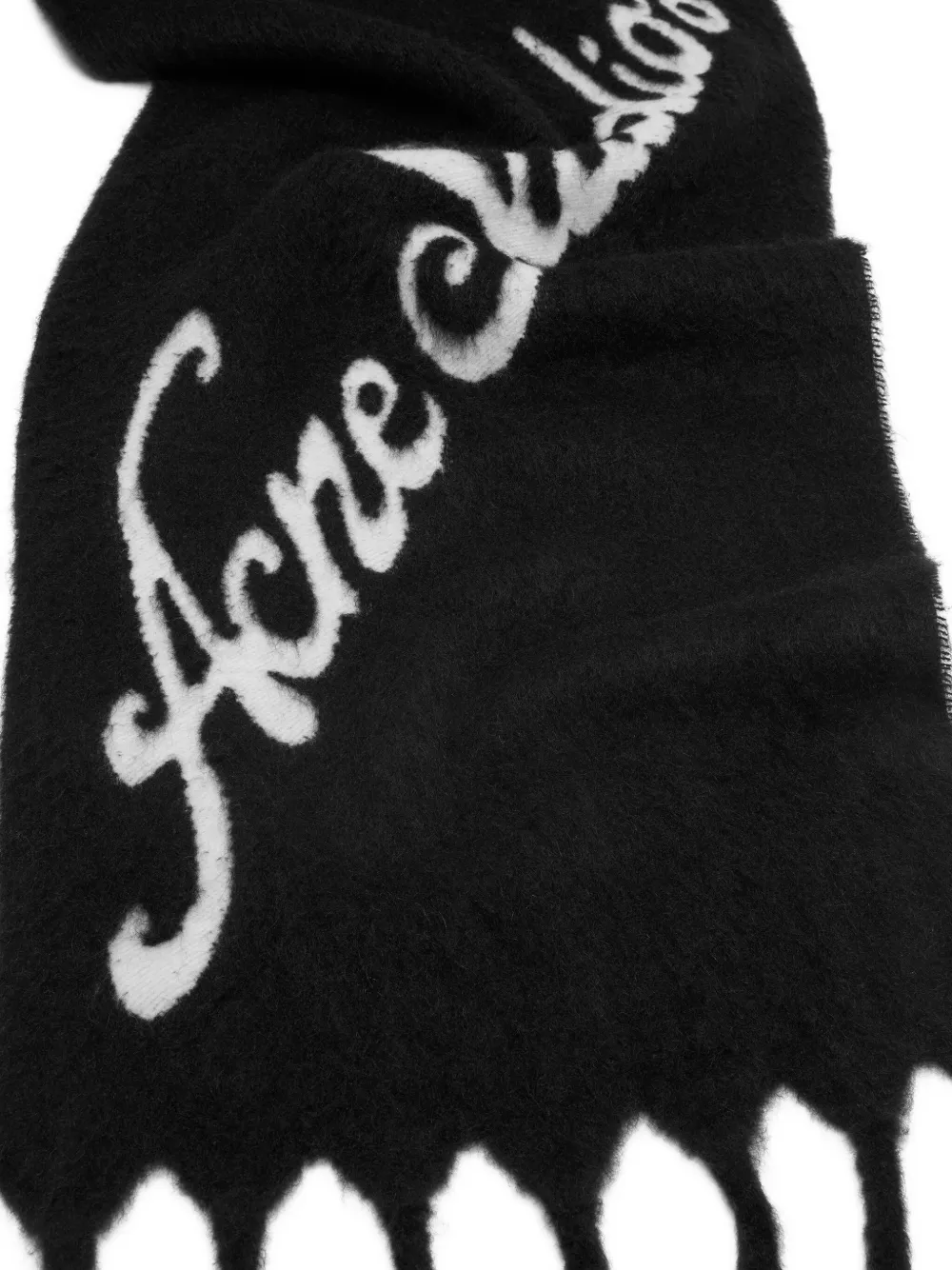 Acne Studios Logo-detail Fringe Scarf In Black