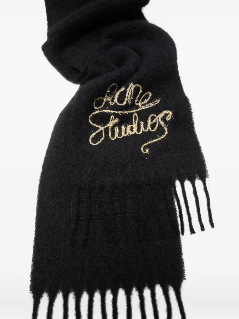 Acne Studios Fringed Logo-detail Scarf In Black