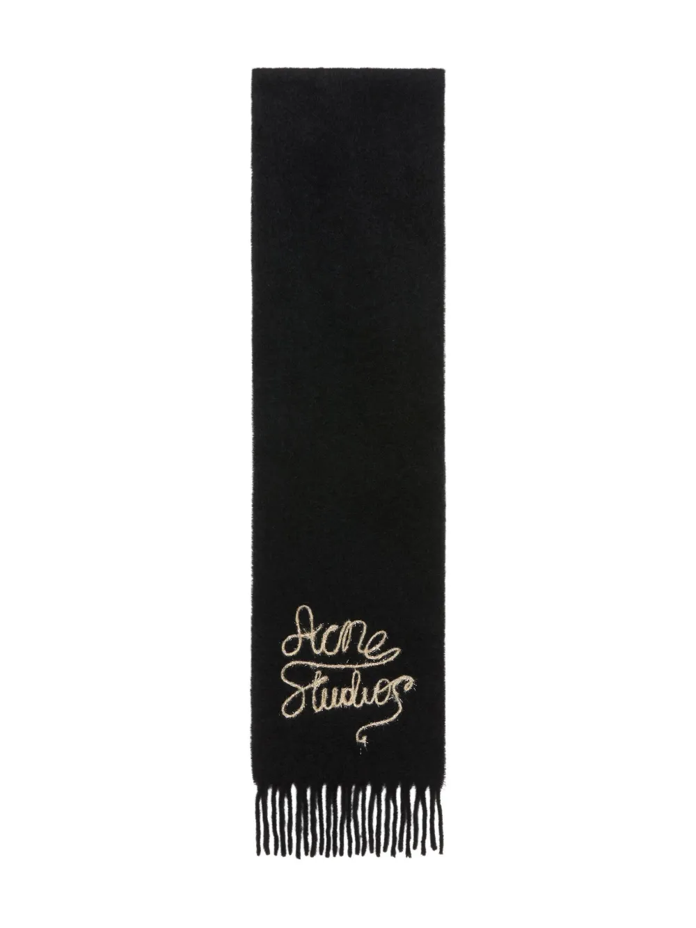 Acne Studios Fringed Logo-detail Scarf In Black