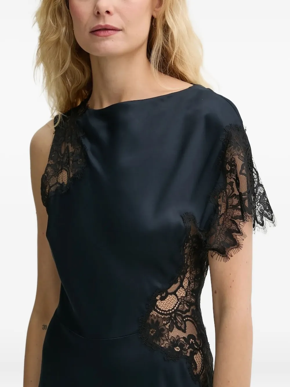 A.L.C. Alessia asymmetrische jurk met kanten vlakken Blauw