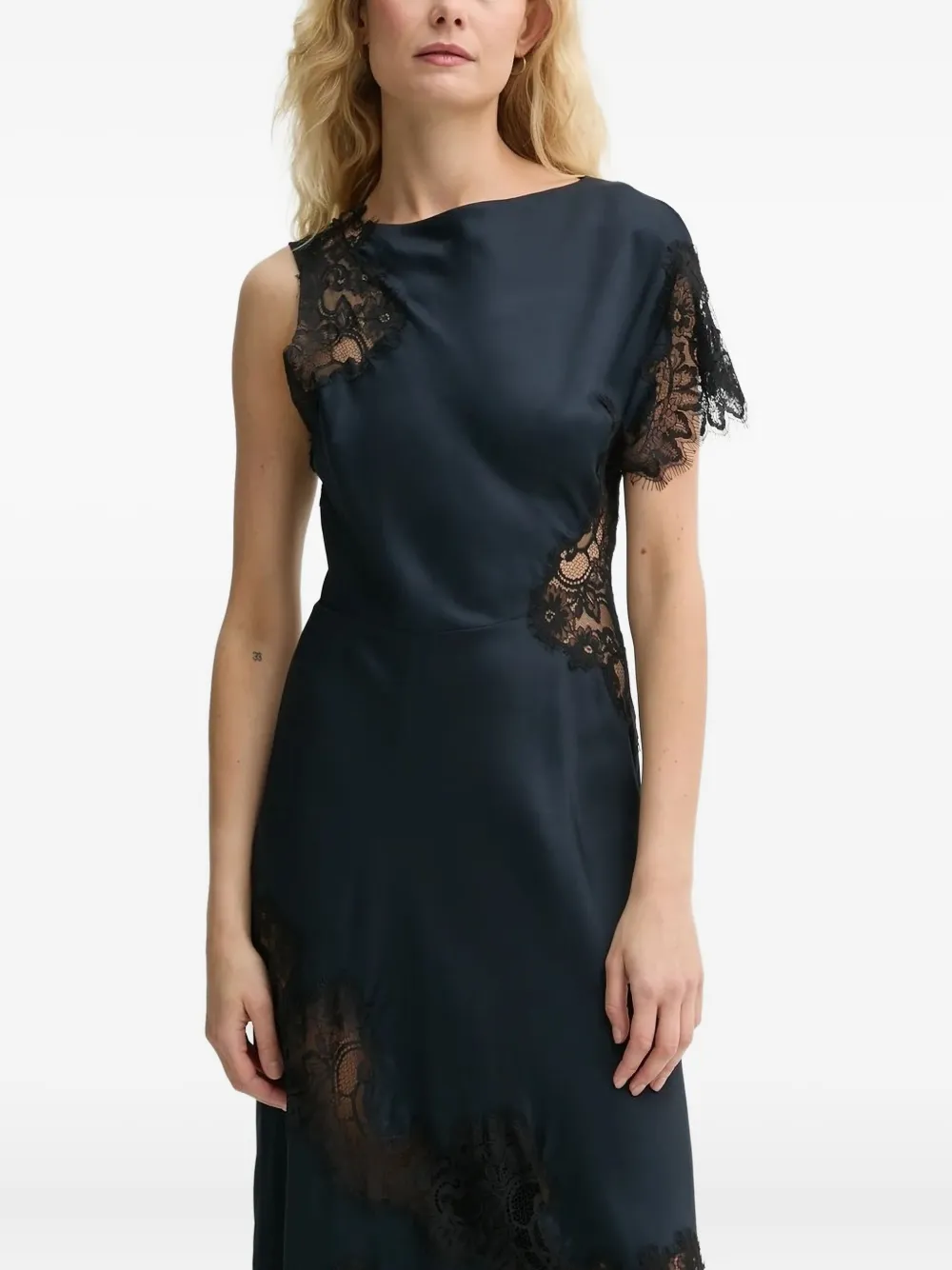 A.L.C. Alessia asymmetrische jurk met kanten vlakken Blauw