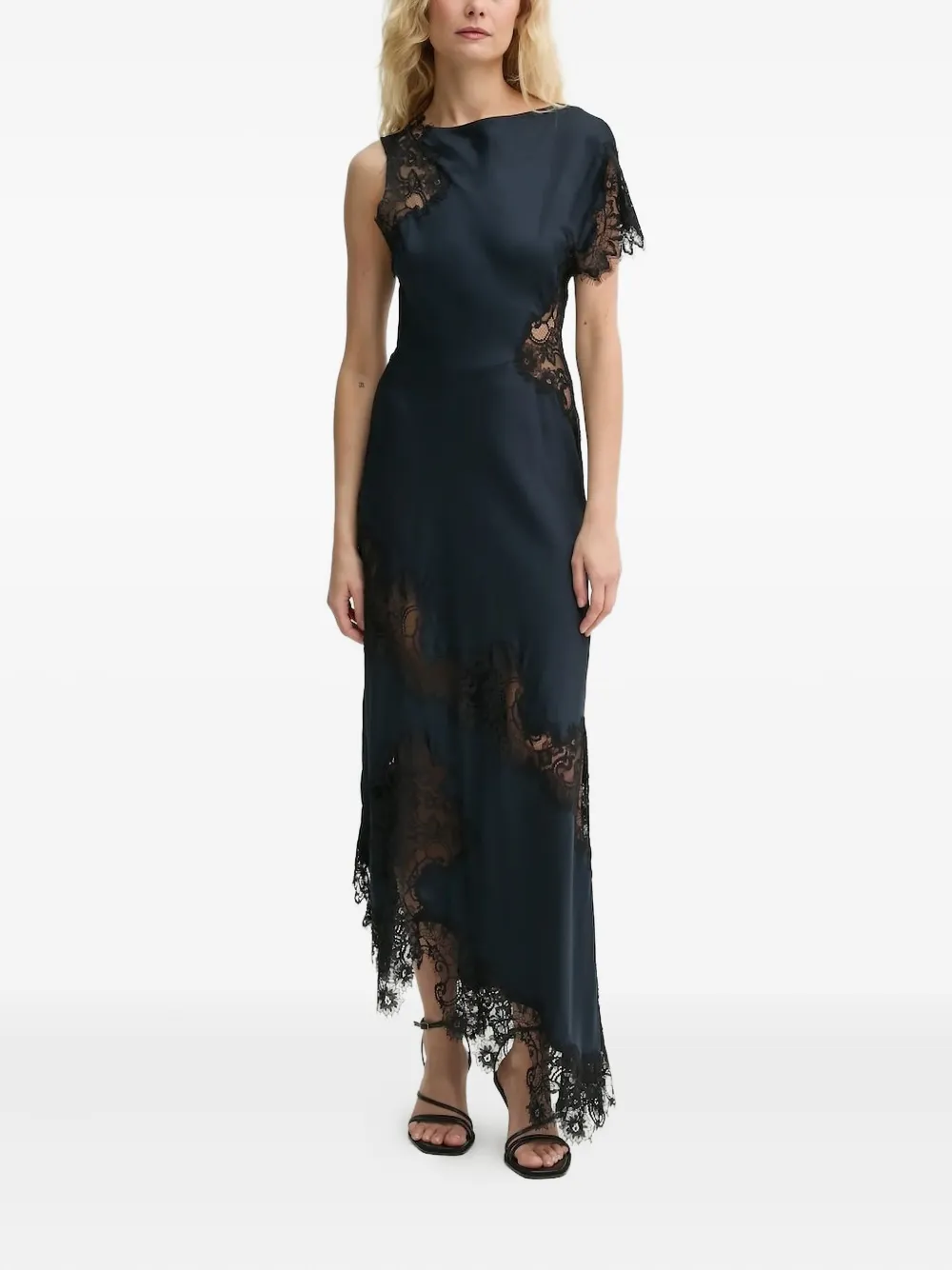 A.L.C. Alessia asymmetrische jurk met kanten vlakken Blauw