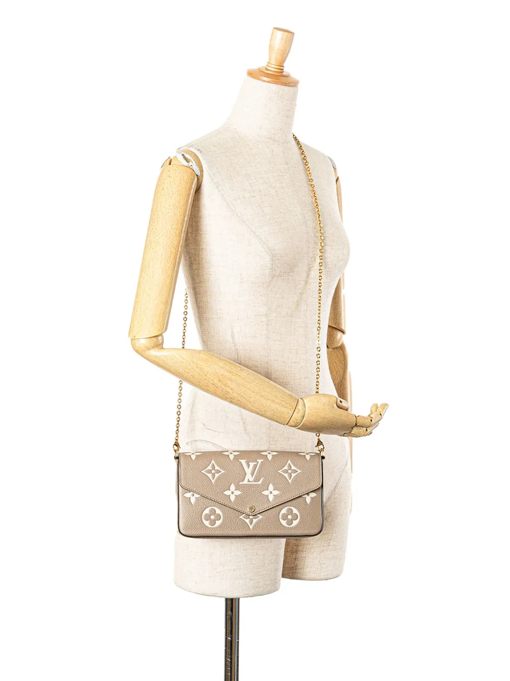 Pre-owned Louis Vuitton 2021-2024 Bicolor Monogram Empreinte Pochette Felicie Crossbody Bag In Brown