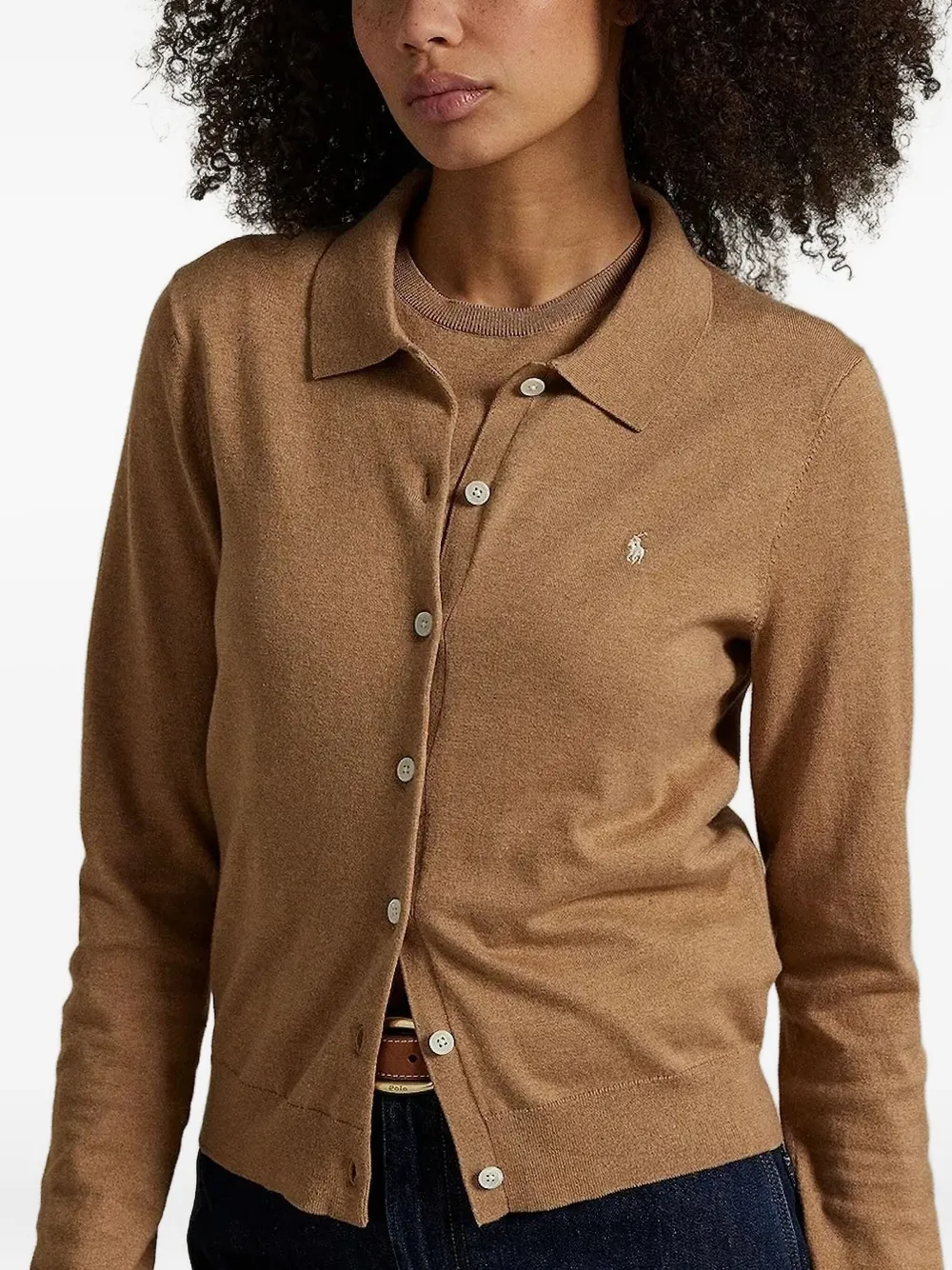 Polo Ralph Lauren Polo-neck Button-up Cardigan In Brown