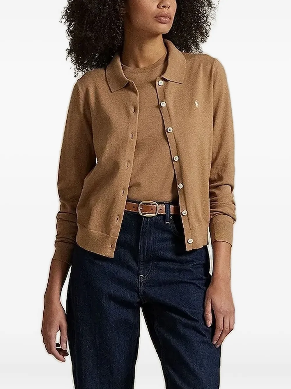 Polo Ralph Lauren Polo-neck Button-up Cardigan In Brown