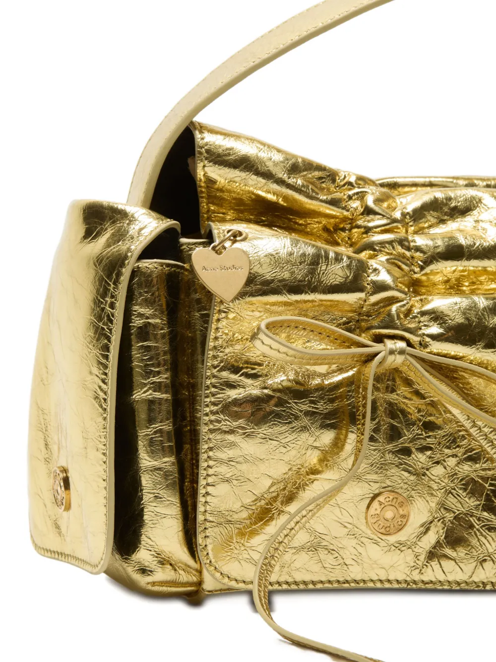 Acne Studios Drawstring Leather Shoulder Bag In Gold
