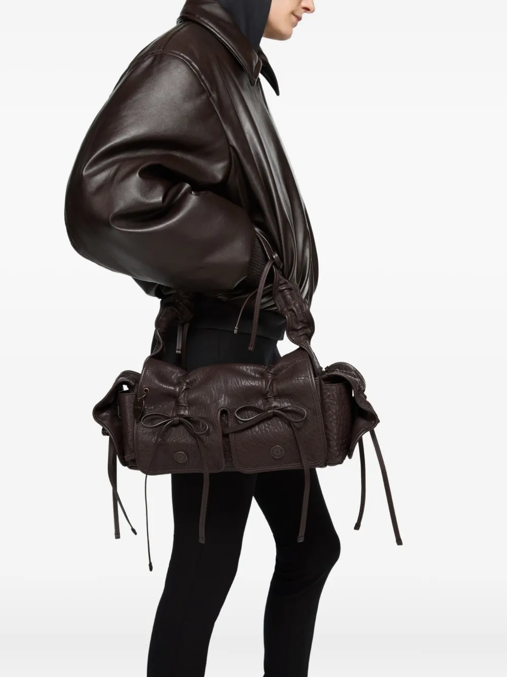 Acne Studios Multi-pocket Leather Shoulder Bag In Brown