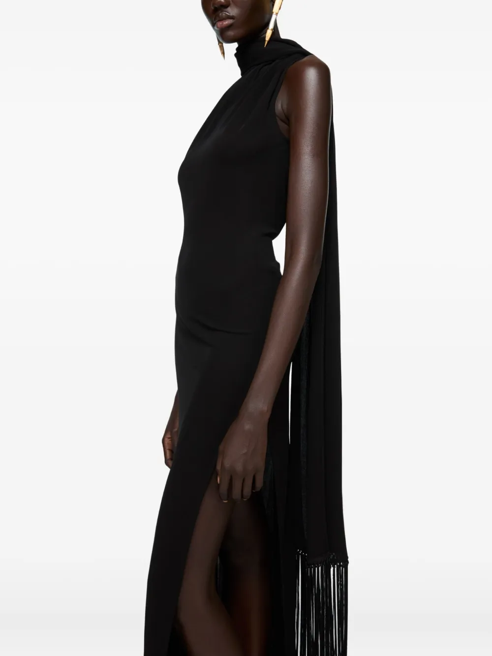 Acne Studios Draped Fringe Dress In Black