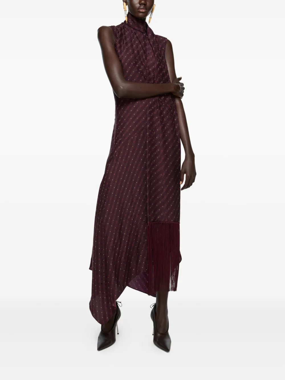 Acne Studios asymmetric fringed-scarf dress - Rood