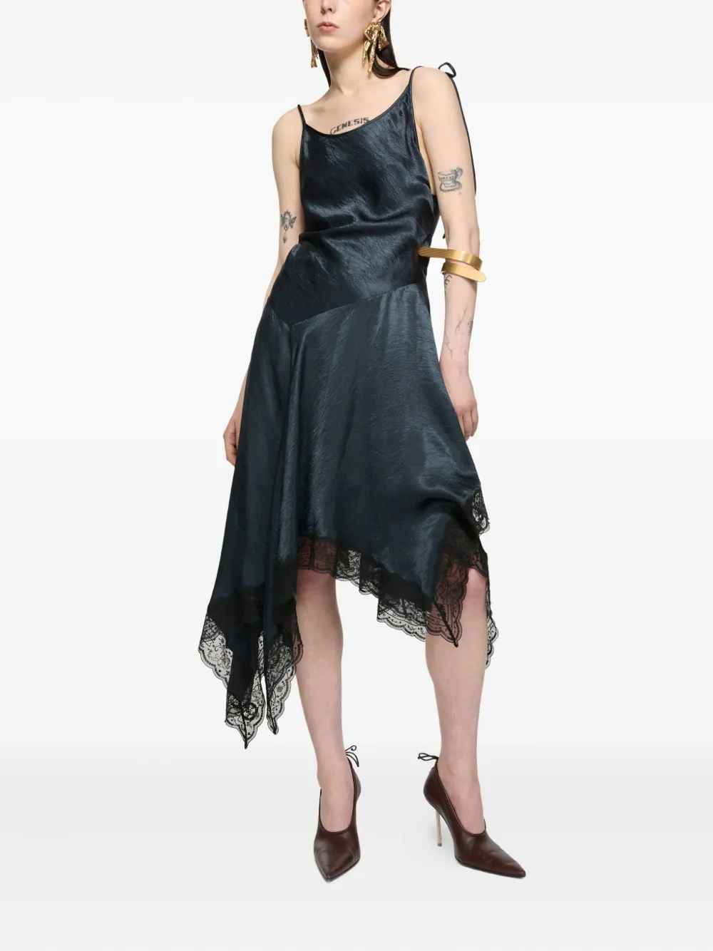 Acne Studios Asymmetrische jurk met kanten afwerking - Blauw