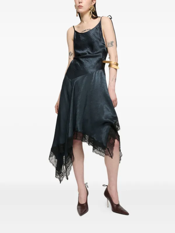 Acne Studios lace-trim Asymmetric Dress | Blue | FARFETCH AZ