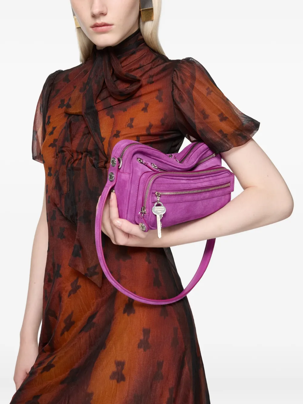 Acne Studios Puff-sleeve Printed Dress In Brown