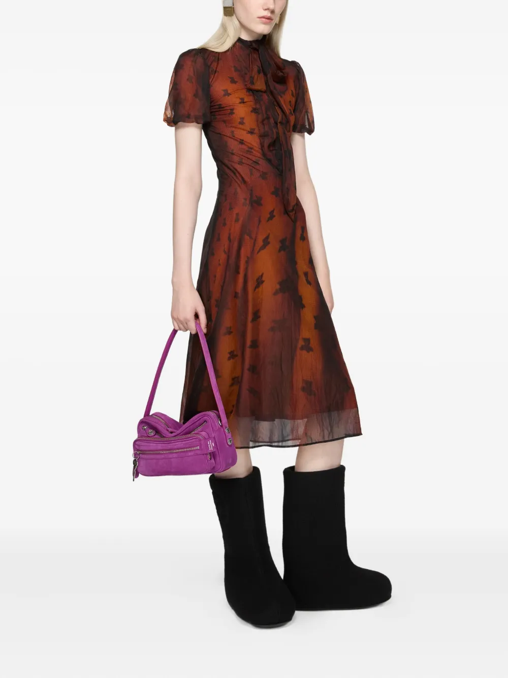 Acne Studios Jurk met pofmouwen en print - Bruin
