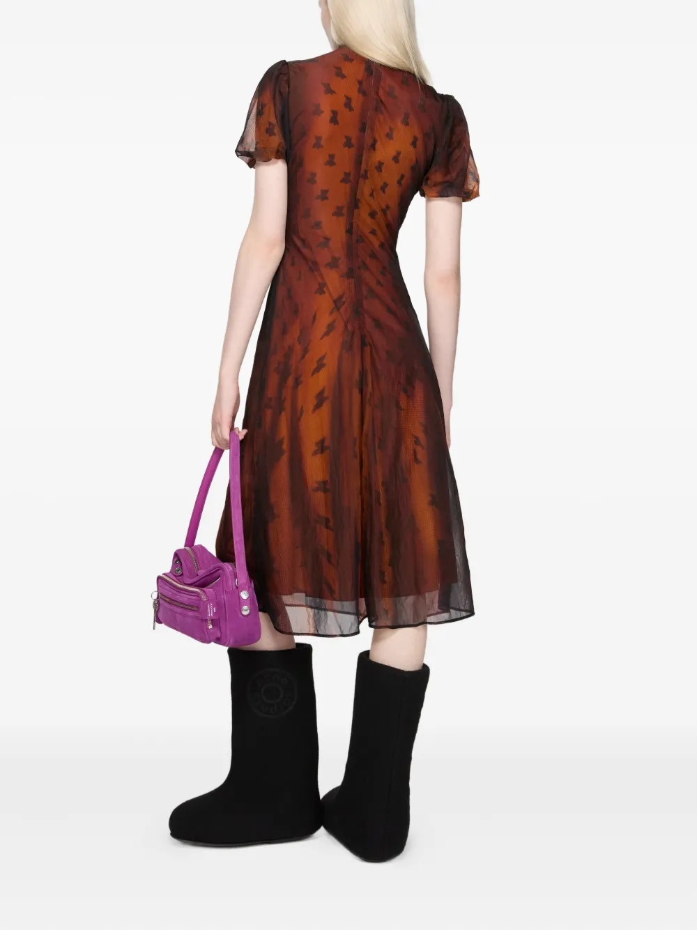 Acne Studios Puff-sleeve Printed Dress In Brown