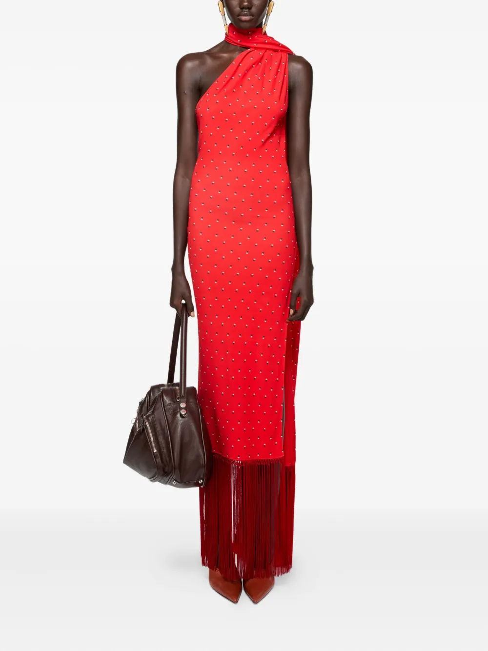 Acne Studios Gedrapeerde jurk met franje - Rood