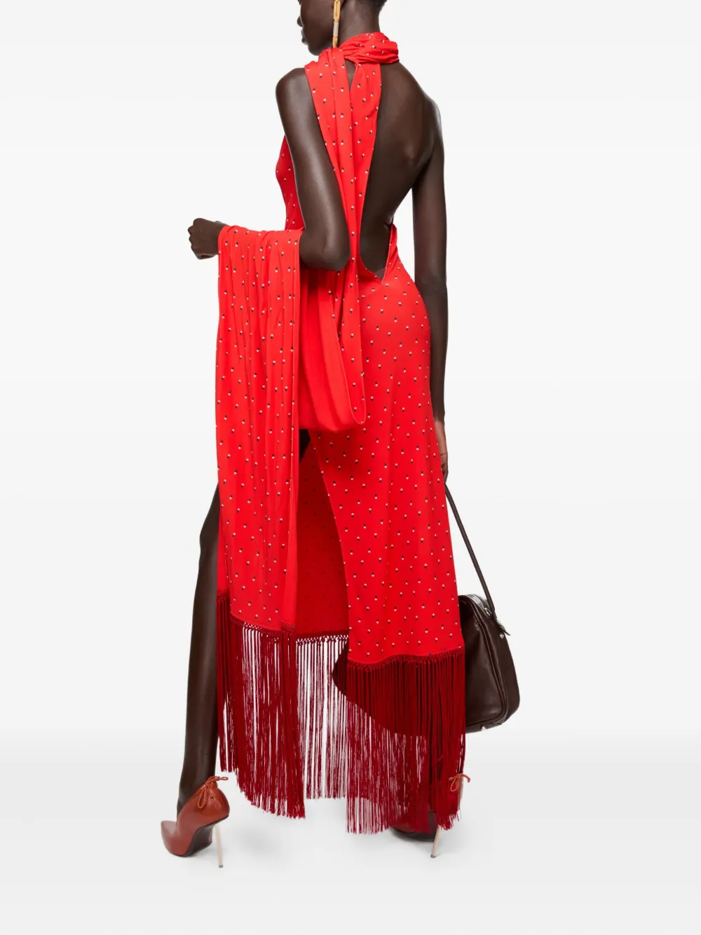 Acne Studios Draped Fringe Dress In Red