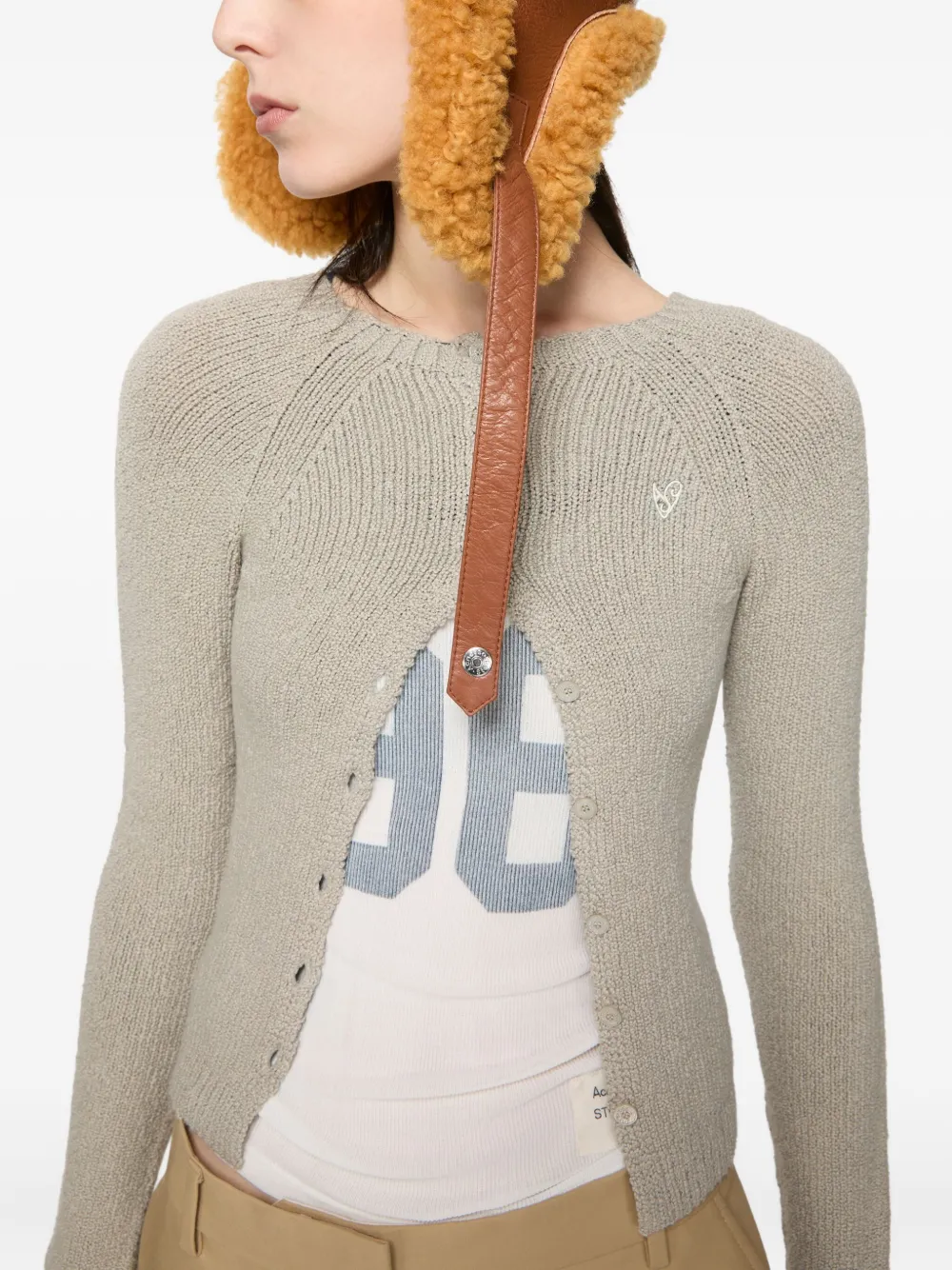 Acne Studios Heart-embellished Buttoned Cardigan In Gray