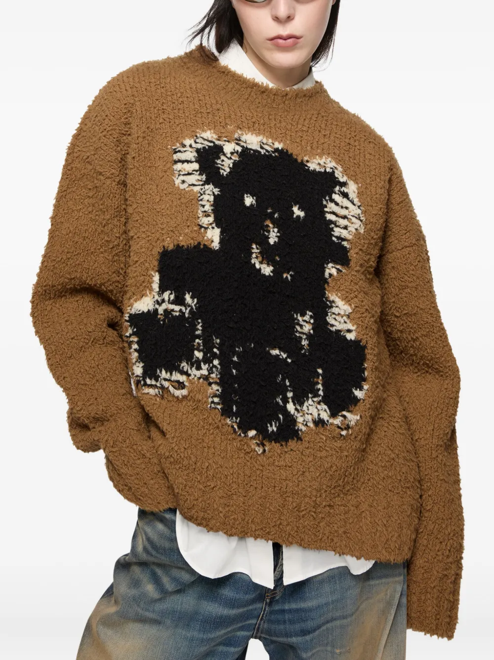 Acne Studios Kusto Teddy Intarsia Wool Blend Sweater In Animal Print