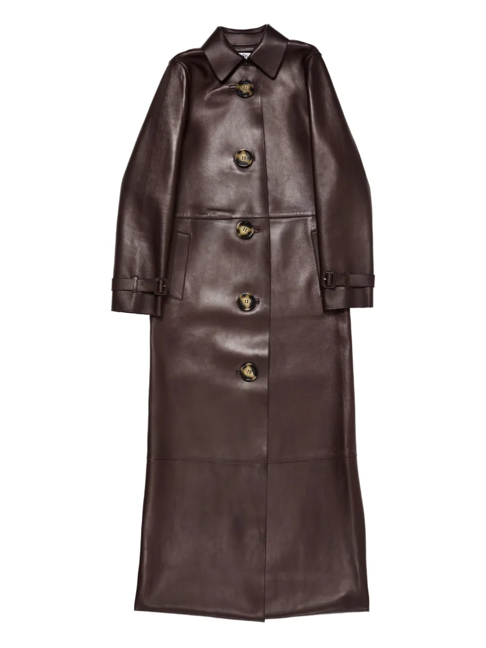 Acne Studios Leather Long Coat In Brown