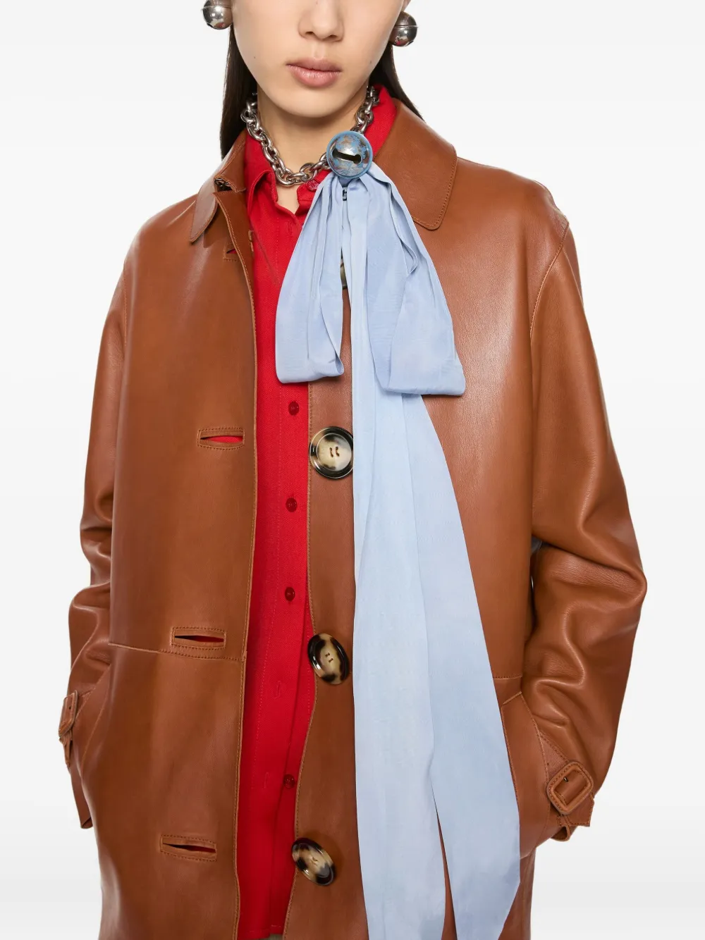 Acne Studios Leather Buttoned Coat In Brown