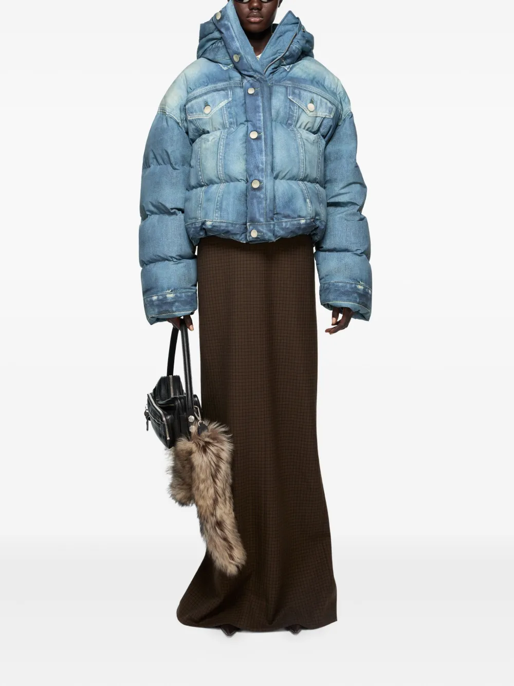 Acne Studios Denim donsjack met capuchon Blauw