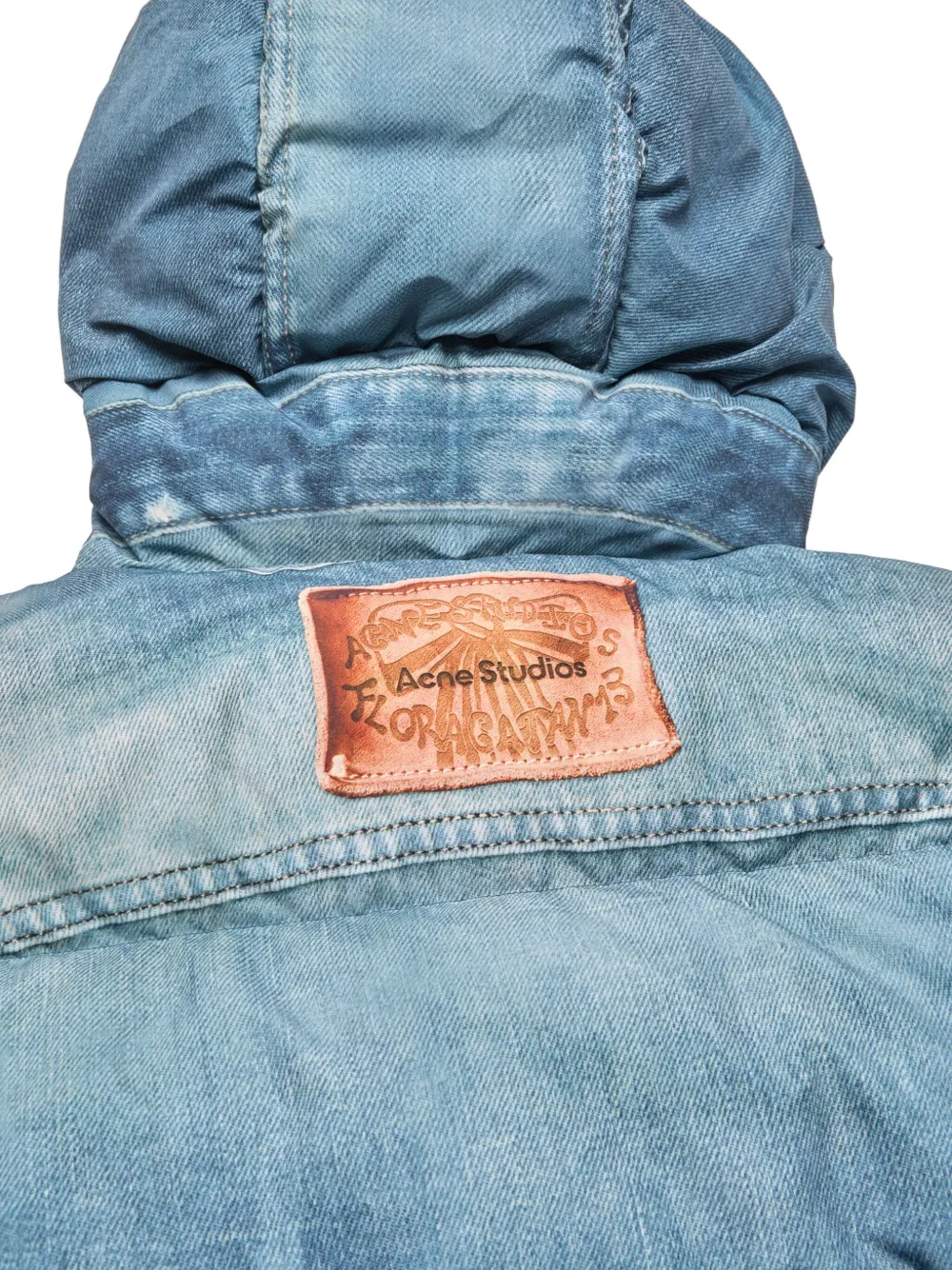 Acne Studios Denim donsjack met capuchon Blauw