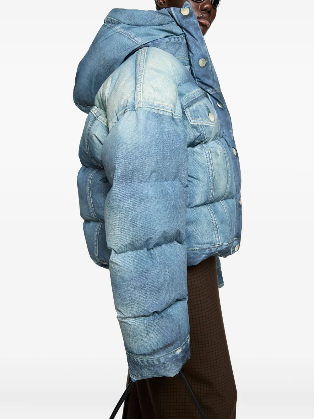 Acne Studios Denim donsjack met capuchon Blauw