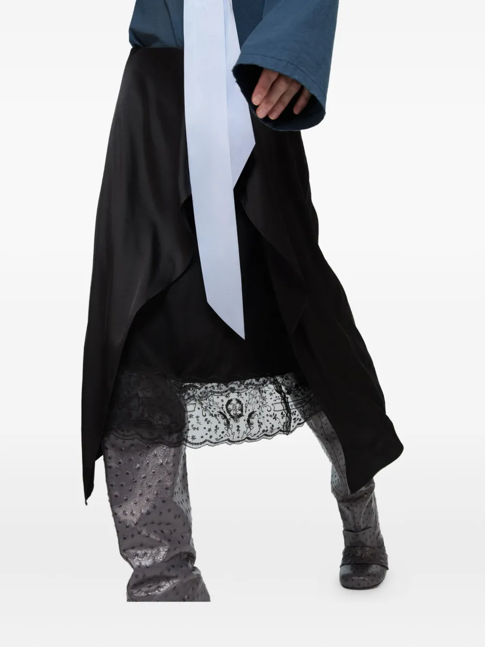 Acne Studios Midi-rok met ruches en kanten afwerking Zwart