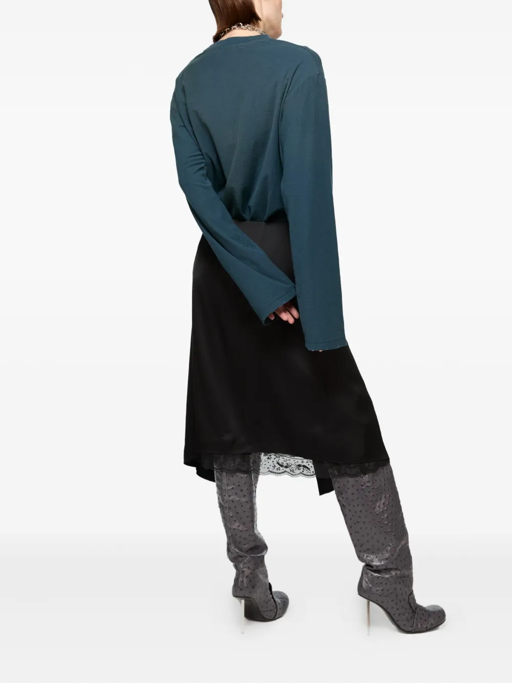 Acne Studios Midi-rok met ruches en kanten afwerking Zwart