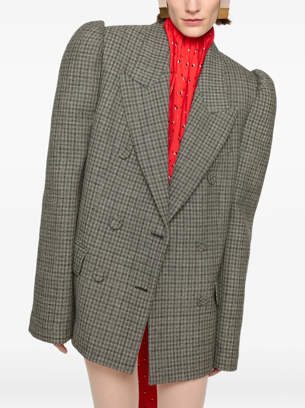 Acne Studios Houndstooth Double-breasted Blazer In Green