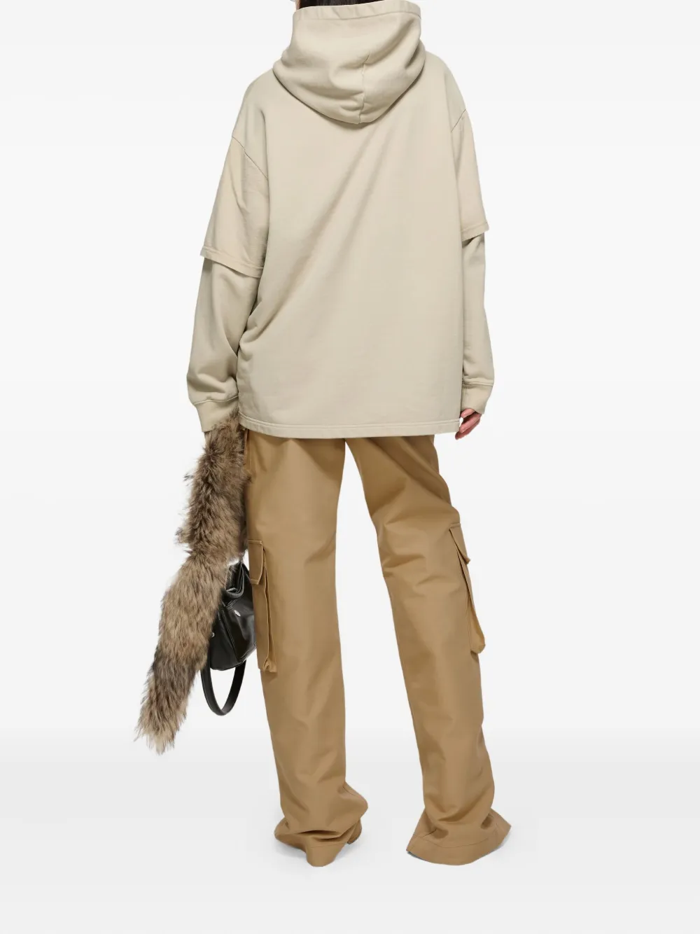 Acne Studios Womens Faded Beige Layered Relaxed-fit Cotton-jersey Hoodie Xs In Neutral