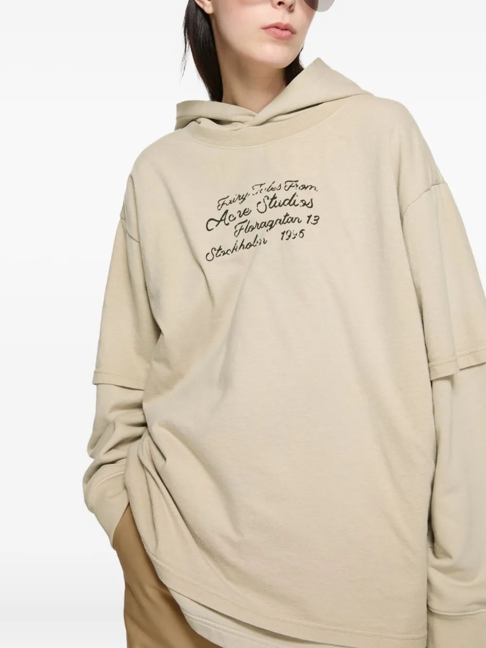Acne Studios Womens Faded Beige Layered Relaxed-fit Cotton-jersey Hoodie Xs In Neutral
