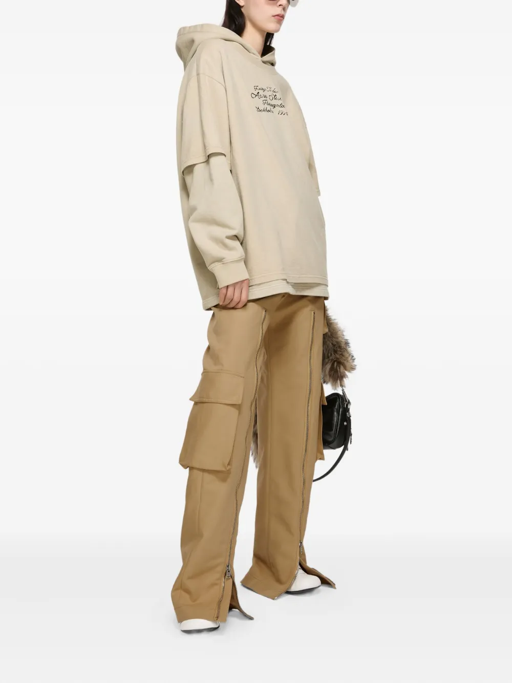 Acne Studios double-layered lettering-detail hoodie - Beige