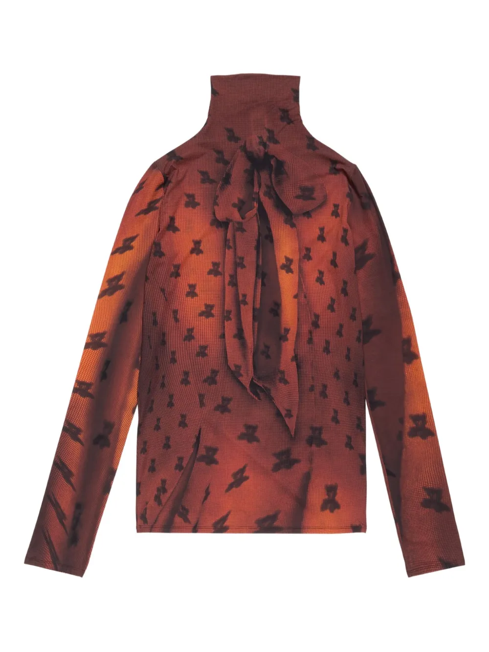 Acne Studios Edenise Teddy Print Long Sleeve Mesh Top In Brown