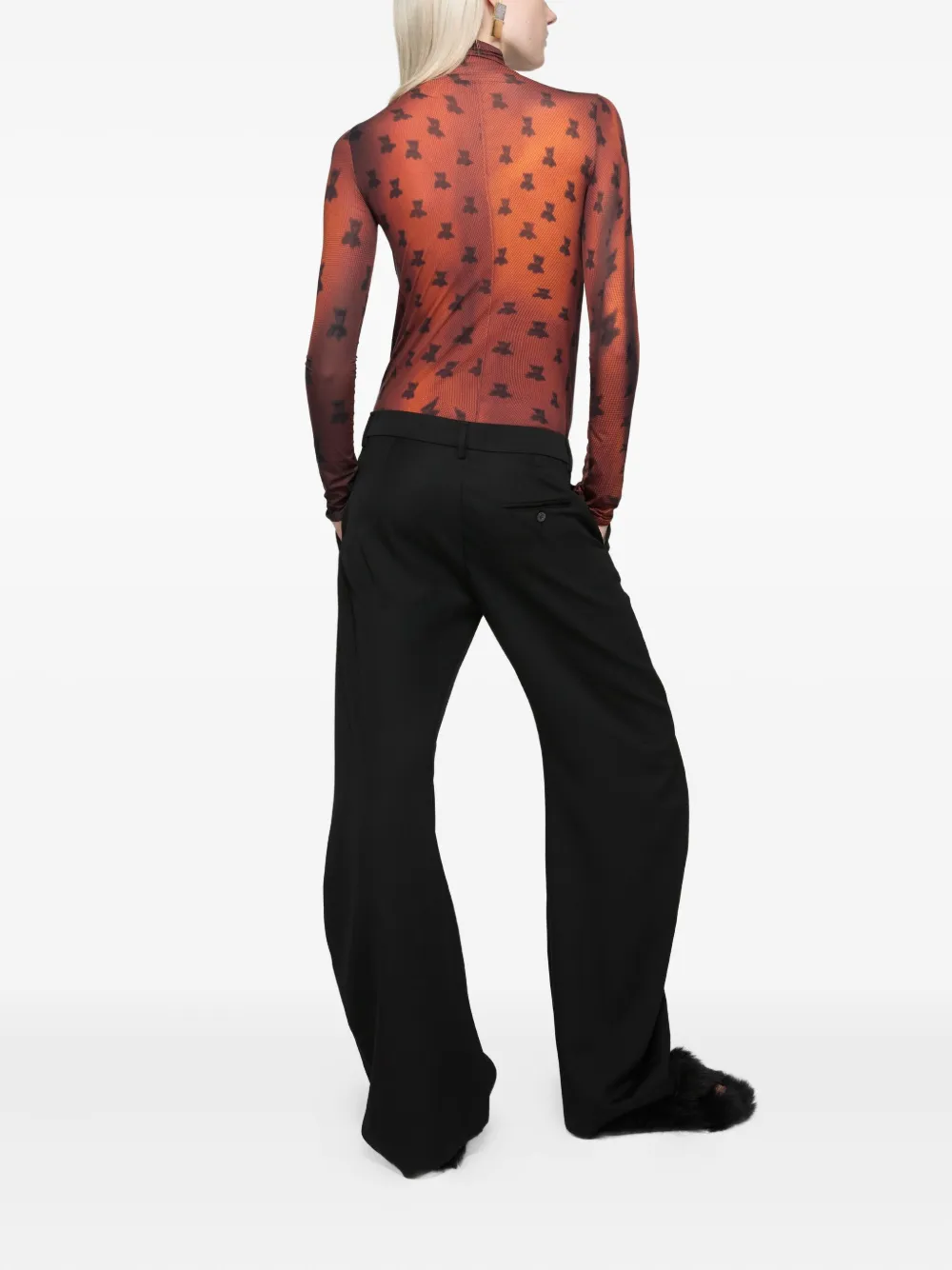 Acne Studios Edenise Teddy Print Long Sleeve Mesh Top In Brown