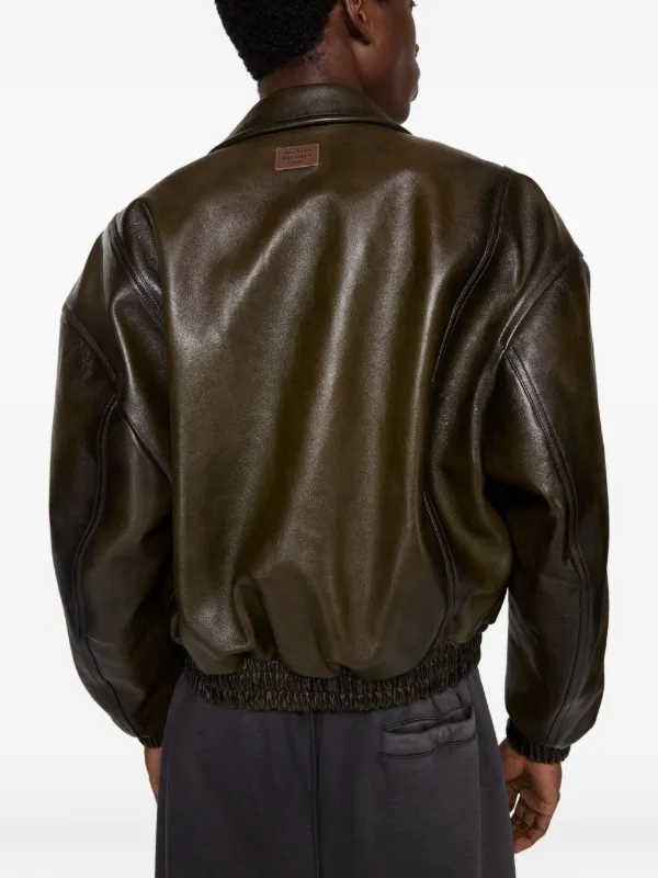 Acne Studios Leather zip-up Bomber Jacket | Green | FARFETCH CZ