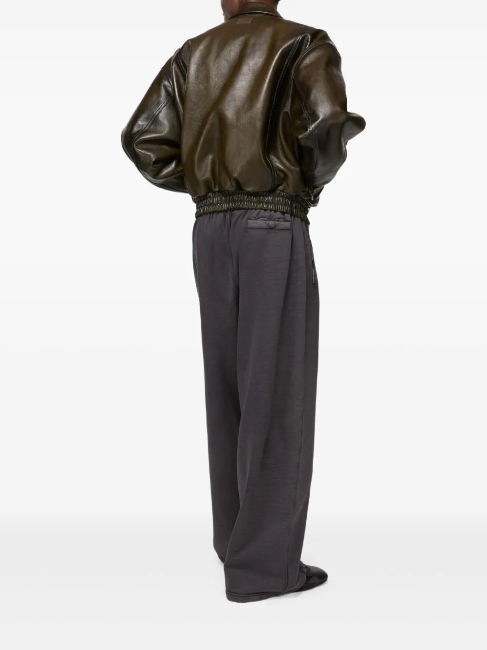 Acne Studios Leather Zip-up Bomber Jacket In Green