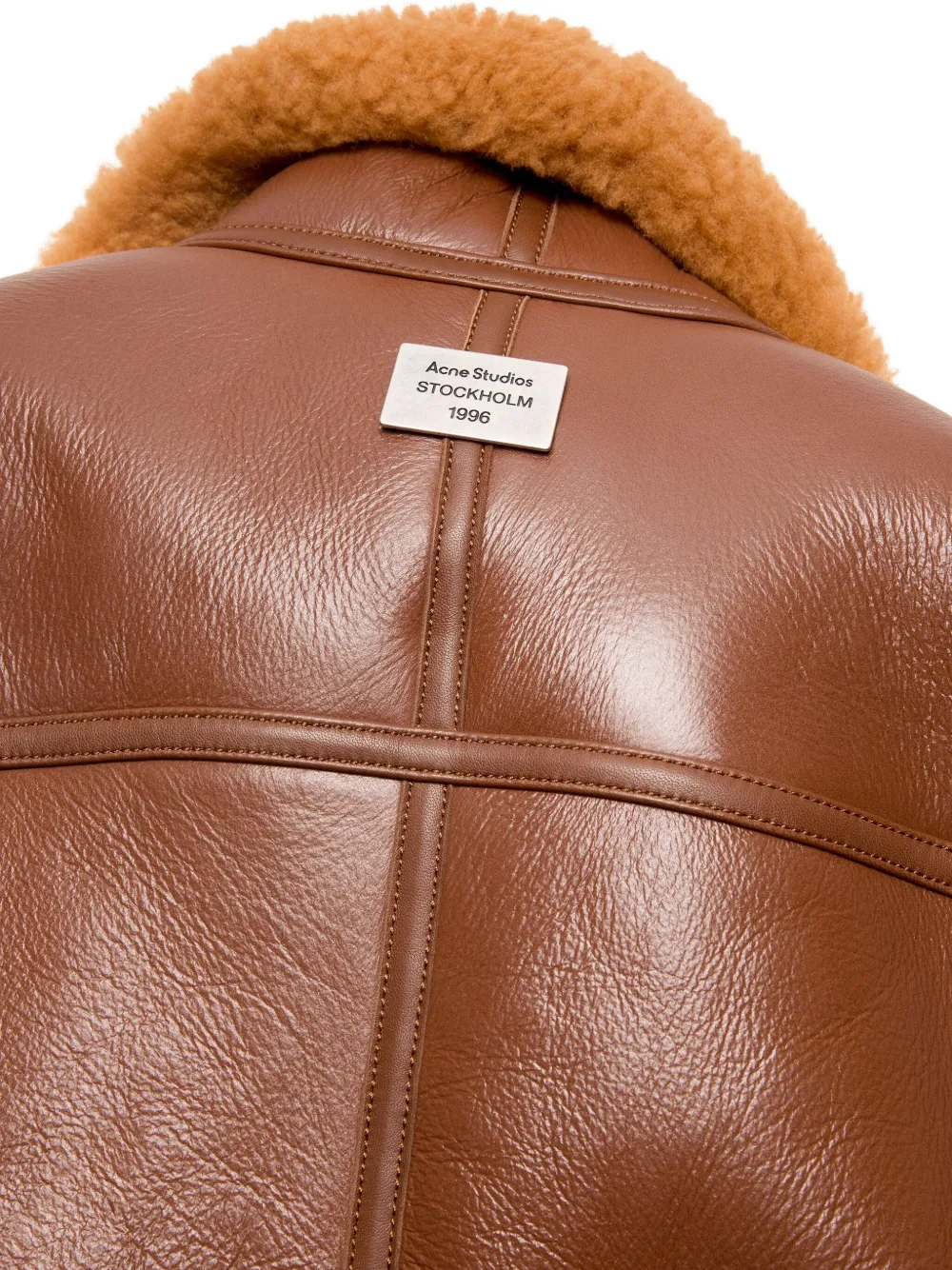 Acne Studios Mens Rust Brown Contrast-collar Leather Shearling Biker Jacket In Brown