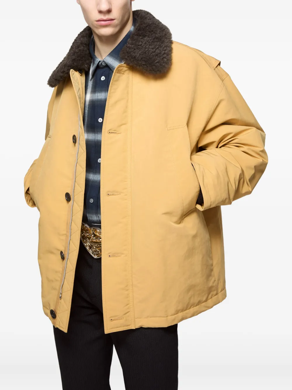 Acne Studios Bomberjack met lammy kraag Geel