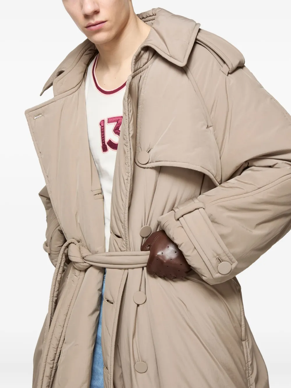 Acne Studios Technical Belted-padded Trench Coat In Neutral
